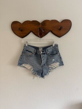 Free People Distressed Light Blue Denim Cutoff Shorts